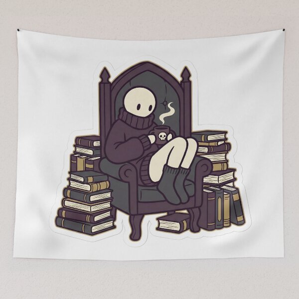 Item preview, Cozy Goth Stickman Reader Dark Academia Aesthetic Midnight Plum & Gold designed and sold by StickyGuys.