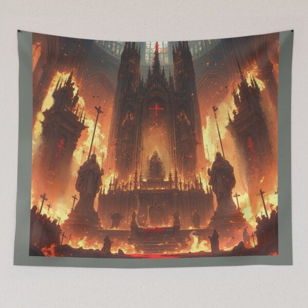Item preview, Dark Fantasy Castle Art - Cathedral of Flames - Gothic Architecture designed and sold by TXBloodMNY2024.