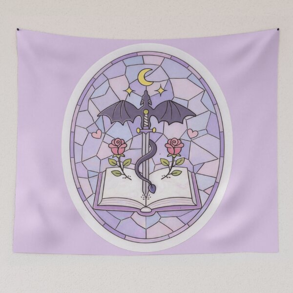 Item preview, Fantasy Stained Glass Book & Dragon Design | Romantasy Reader Aesthetic | Booktok Dragon Sword Design designed and sold by theliteraryedit.