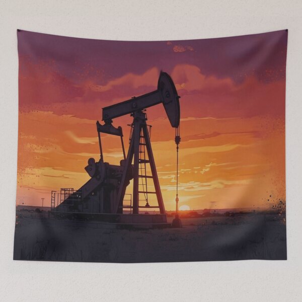 Item preview, Texas Oil Field Art - West Texas Gold Sunset - Industrial Landscape designed and sold by TXBloodMNY2024.