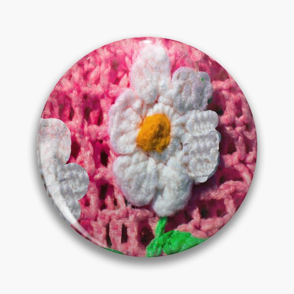 Item preview, Beautiful Artistic Hand Crochet Pink Floral Vintage Hand Crochet White Flowers Pink and White Blossoms Green Floral  designed and sold by Victoria Rose.