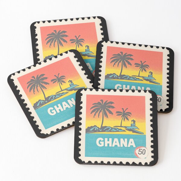 Item preview, Vintage Ghana Postage Stamp Art - Black Star Gate & Sunset Palms designed and sold by tiigerdad.