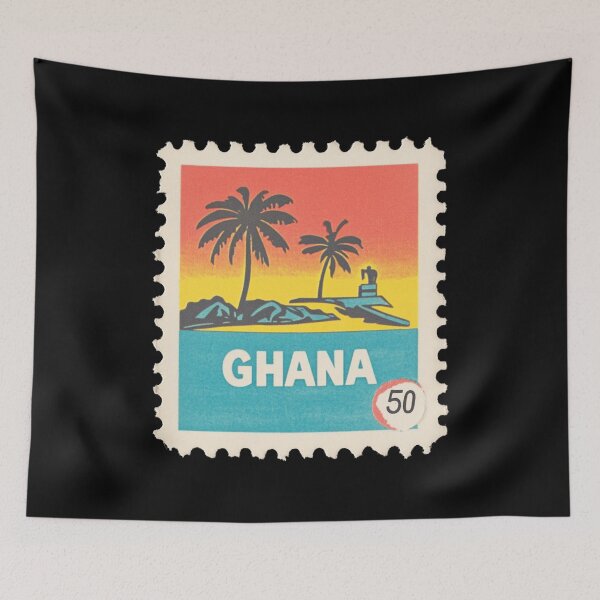 Item preview, Vintage Ghana Postage Stamp Art - Black Star Gate & Sunset Palms designed and sold by tiigerdad.