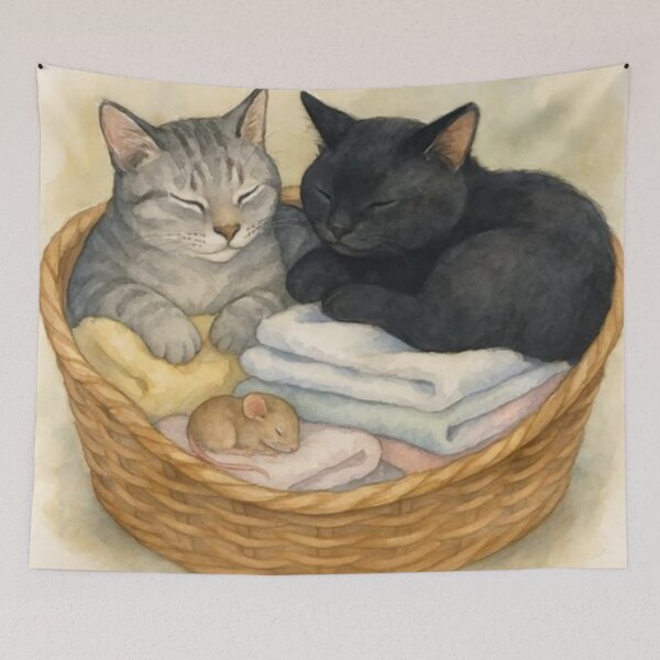 Item preview, Two Kitties Asleep in the Basket designed and sold by TinCatOutPost.