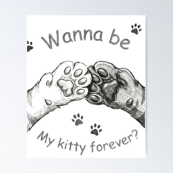 Item preview, Wanna Be My Kitty Forever - Cute Cat Paws Fist Bump Pencil Sketch designed and sold by TeezOfMadness.
