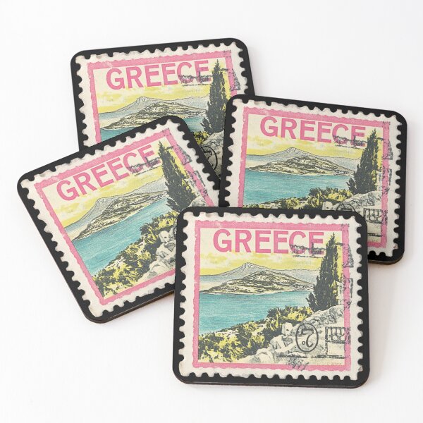 Item preview, Vintage Greece Postage Stamp Art - Mediterranean Coastal Paradise designed and sold by tiigerdad.