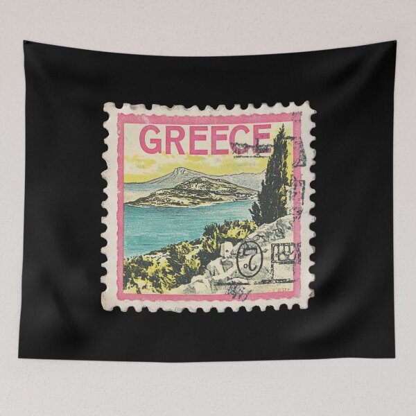 Item preview, Vintage Greece Postage Stamp Art - Mediterranean Coastal Paradise designed and sold by tiigerdad.