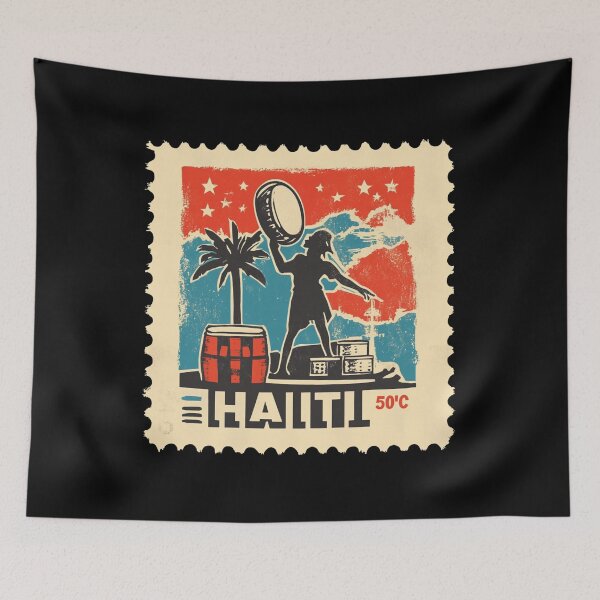Item preview, Vintage Haiti Postage Stamp Art - Caribbean Rhythms & Stars designed and sold by tiigerdad.