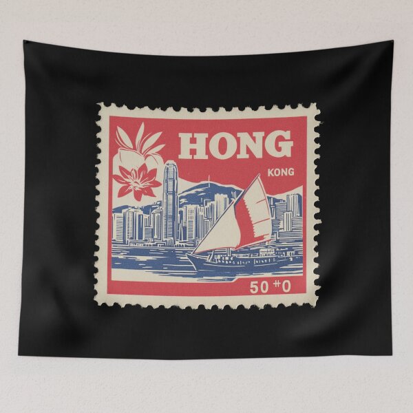 Item preview, Vintage Hong Kong Postage Stamp Art - Junk Boat & Skyline designed and sold by tiigerdad.
