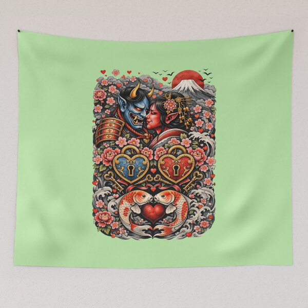 Item preview, Oni Lovers – Japanese Valentine Tattoo Art designed and sold by ValeriValera.