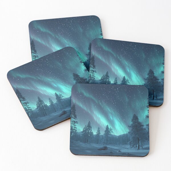 Item preview, Aurora borealis snowy night designed and sold by FatBirdie.