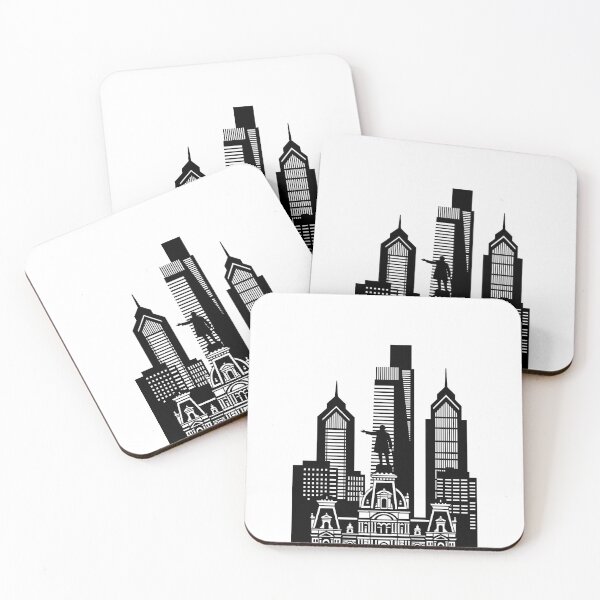 Artikelvorschau, Minimalistische Skyline von Philadelphia in Schwarz-Weiß entworfen und verkauft von AuraMotivate.
