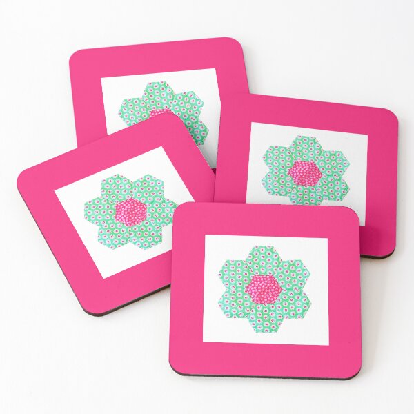 Item preview, Pink and Green Floral Hexagon Patchwork Flower designed and sold by Miss Sherry's Home.