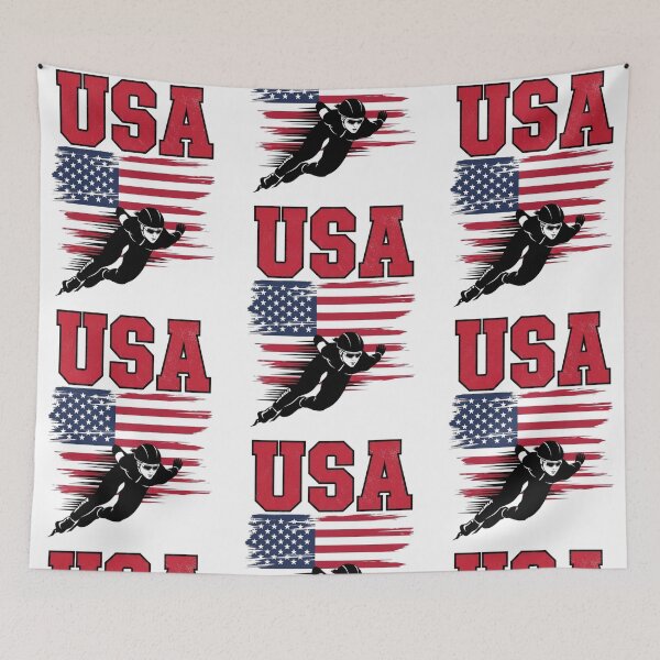 Item preview, USA Woman Speed Skating Winter Games American Flag designed and sold by R&BApparel.
