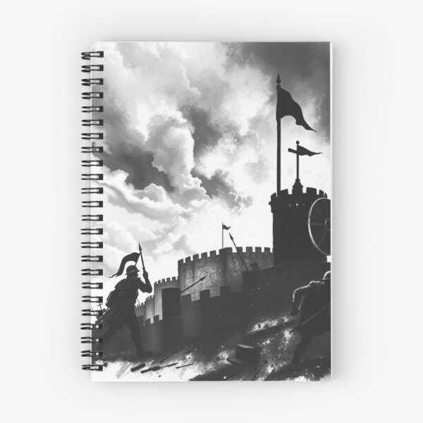 Item preview, Epic Medieval Castle Siege Black and White Fantasy Art designed and sold by EllDAV777.