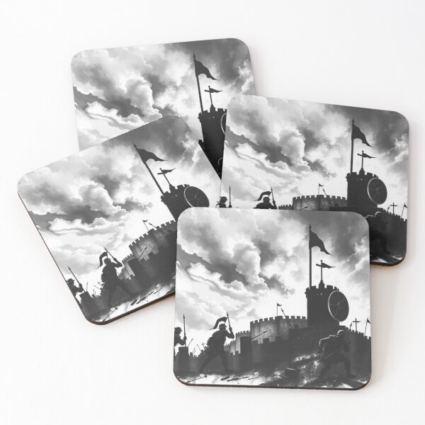 Item preview, Epic Medieval Castle Siege Black and White Fantasy Art designed and sold by EllDAV777.