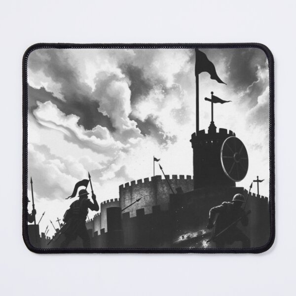 Item preview, Epic Medieval Castle Siege Black and White Fantasy Art designed and sold by EllDAV777.