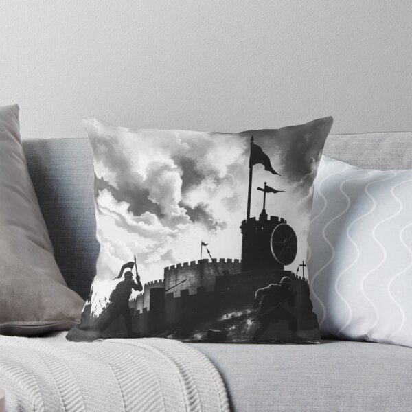 Item preview, Epic Medieval Castle Siege Black and White Fantasy Art designed and sold by EllDAV777.