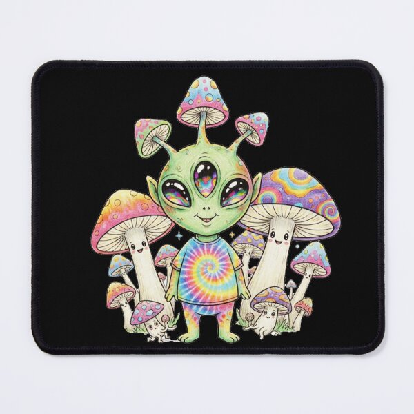 Item preview, Psychedelic Alien in Mushroom Patch — Trippy Colorful Cosmic Art designed and sold by unthinkabletees.
