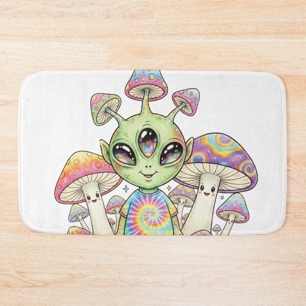 Item preview, Psychedelic Alien in Mushroom Patch — Trippy Colorful Cosmic Art designed and sold by unthinkabletees.