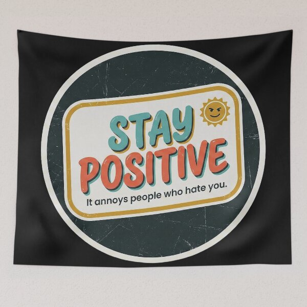 Item preview, "Stay Positive" – Retro 70s Sticker Art & Funny Sarcastic Motivational Quote designed and sold by Deadpan Decor.