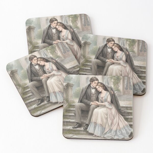 Item preview, Rainy Regency Romance - Vintage Watercolor Romantic Couple Art designed and sold by MAGICKEY2024.