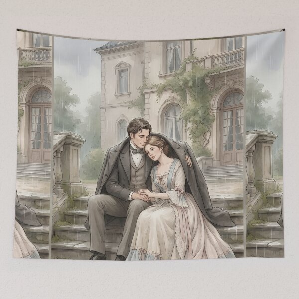 Item preview, Rainy Regency Romance - Vintage Watercolor Romantic Couple Art designed and sold by MAGICKEY2024.
