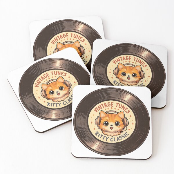 Item preview, Aesthetic Record – Kawaii Cat on Vintage Vinyl Disc Illustration designed and sold by Paws-nd-Prints.