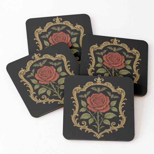 Item preview, Victorian Gothic Rose with Bats – Dark Romantic Floral Ornament designed and sold by Mouraludia.