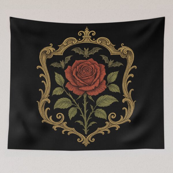 Item preview, Victorian Gothic Rose with Bats – Dark Romantic Floral Ornament designed and sold by Mouraludia.