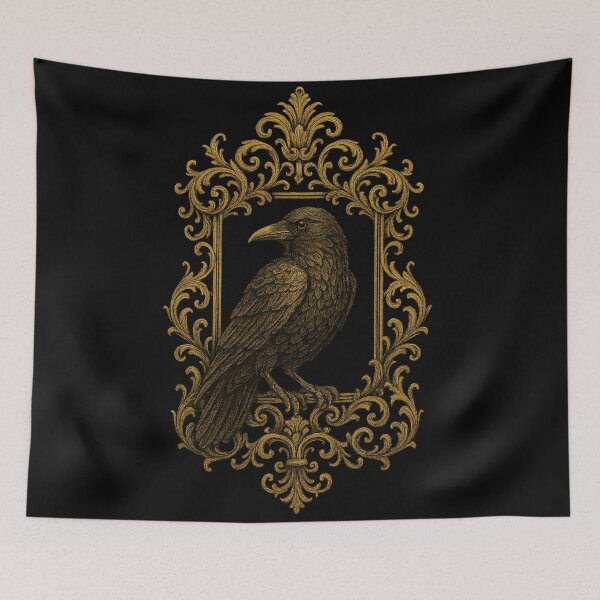 Item preview, Victorian Raven in Ornate Gold Frame – Gothic Occult Bird designed and sold by Mouraludia.