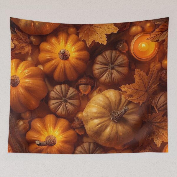 Item preview, Cozy Autumn Harvest Glowing Pumpkin Flatlay designed and sold by LakLuxe studio .