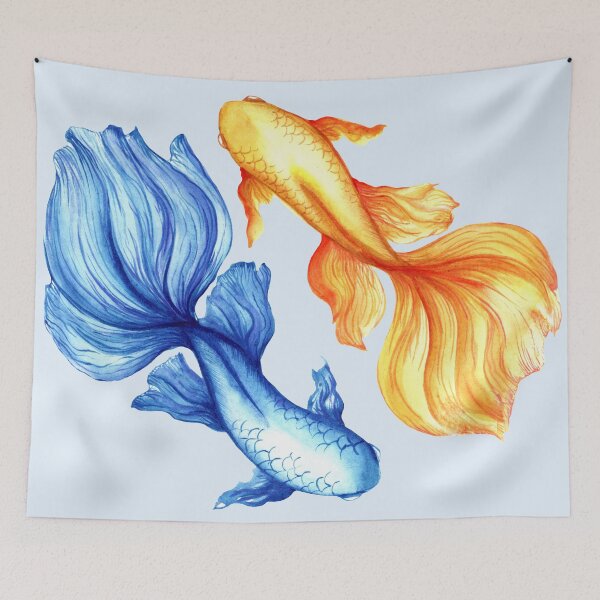 Item preview,  Blue and yellow fishs, Ukrainian art, Petrykivka style, author's drawing designed and sold by Sunflower-7.