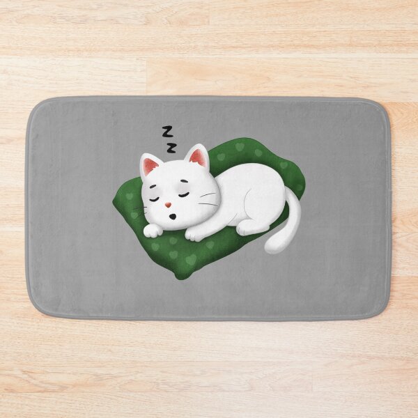 Item preview, Cute Sleeping White Cat on Green Pillow – Cozy Nap Kitty Illustration designed and sold by bumblebrush.