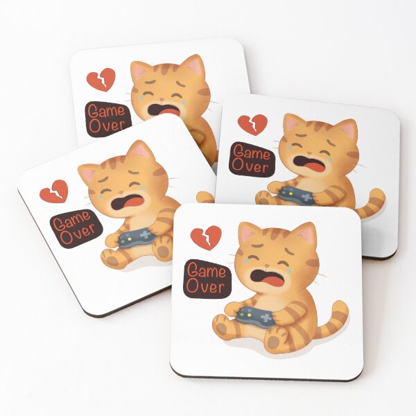 Item preview, Game Over Crying Gamer Cat – Cute Video Game Sticker (Broken Heart) designed and sold by bumblebrush.