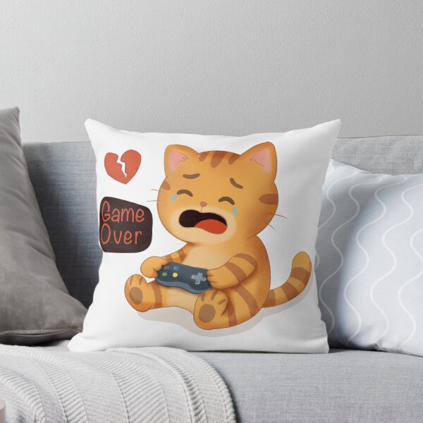 Item preview, Game Over Crying Gamer Cat – Cute Video Game Sticker (Broken Heart) designed and sold by bumblebrush.
