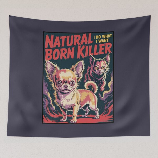 Item preview, Natural Born Killer Chihuahua – Funny Aggressive Small Dog Vintage Art designed and sold by TheFlannelDog.