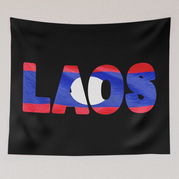 Item preview, LAOS - Flag Flying in Wind cut to Letters Souvenir Sticker Shirt designed and sold by Adam Gormley.