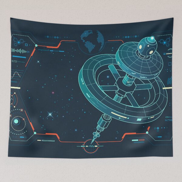 Item preview, international space station or aerospace engineering, graphic of lined orbital infrastructure with galaxy interface designed and sold by NiamLab.