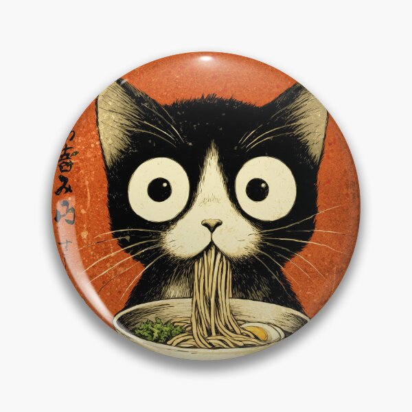 Aperçu de l'œuvre Chat noir aux grands yeux savourant de la nourriture japonaise créée et vendue par obstinator.
