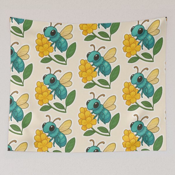 Item preview, Green Orchid Bee & Cassia Flower – Florida Pollinator Illustration designed and sold by Tiny Joy World.
