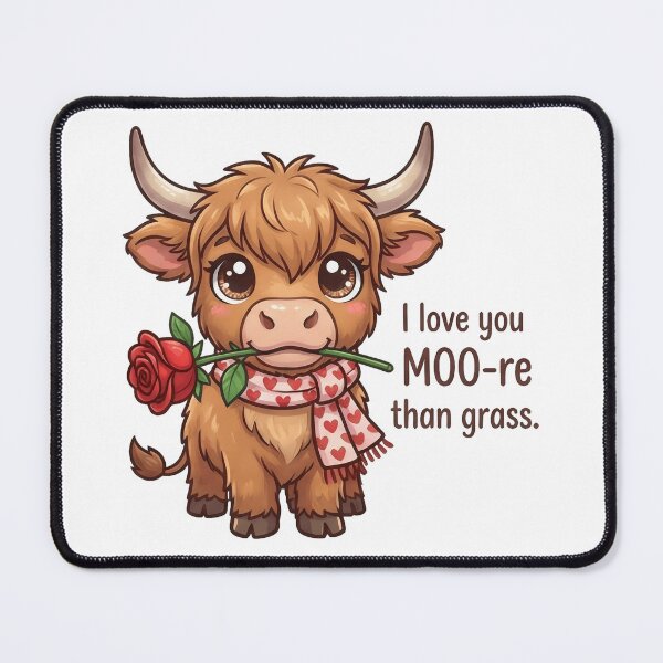 Item preview, I Love You Moo-re Than Grass Highland Cow – Cute Valentine Pun Rose Kawaii Gift Design designed and sold by Luminari Creations.