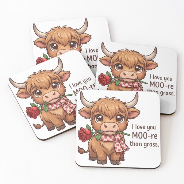 Item preview, I Love You Moo-re Than Grass Highland Cow – Cute Valentine Pun Rose Kawaii Gift Design designed and sold by Luminari Creations.
