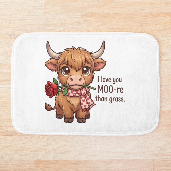 Item preview, I Love You Moo-re Than Grass Highland Cow – Cute Valentine Pun Rose Kawaii Gift Design designed and sold by Luminari Creations.