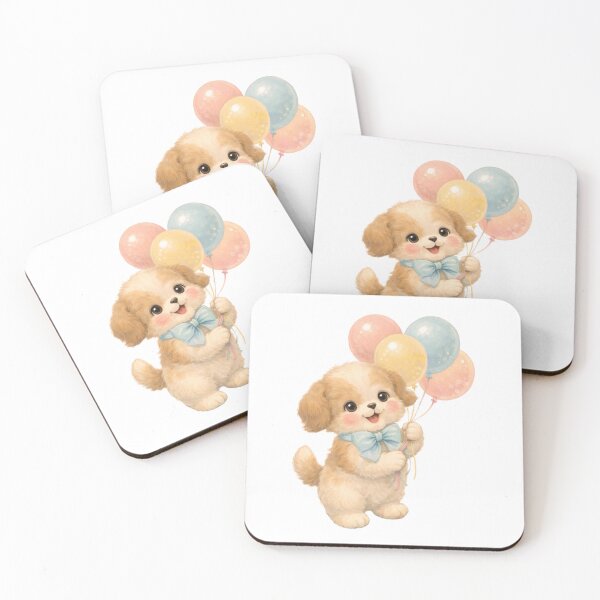 Item preview, Cute Puppy with Balloons – Babycore Pastel Nursery Illustration, Kawaii Dog Art designed and sold by SirensSageStone.