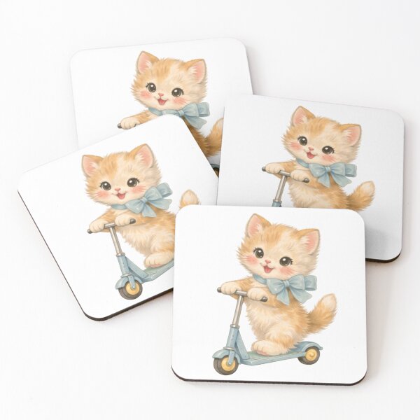 Item preview, Cute Kitten on Scooter – Babycore Pastel Nursery Illustration, Kawaii Cat Art designed and sold by SirensSageStone.