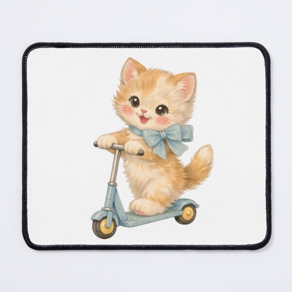 Item preview, Cute Kitten on Scooter – Babycore Pastel Nursery Illustration, Kawaii Cat Art designed and sold by SirensSageStone.