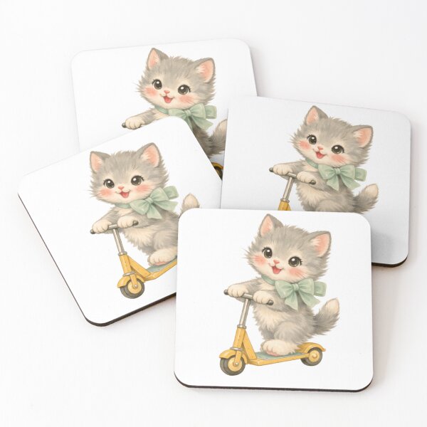 Item preview, Cute Gray Kitten on Scooter – Babycore Pastel Nursery Illustration, Kawaii Cat Art designed and sold by SirensSageStone.