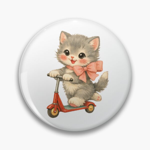 Item preview, Cute Gray Kitten on Scooter with Pink Bow – Babycore Pastel Nursery Illustration, Kawaii Cat Art designed and sold by SirensSageStone.