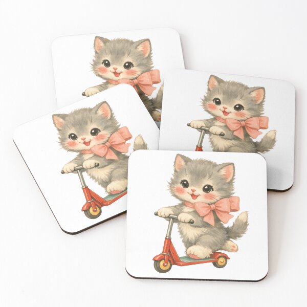 Item preview, Cute Gray Kitten on Scooter with Pink Bow – Babycore Pastel Nursery Illustration, Kawaii Cat Art designed and sold by SirensSageStone.